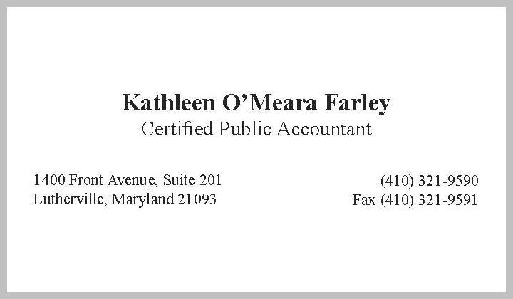 Kathleen O'Meara Farley, CPA, Lutherville MD